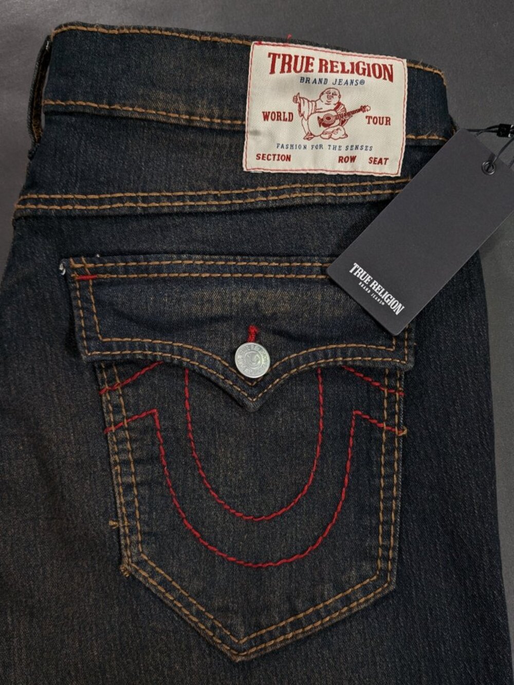$204 True Religion Ricky Big T Flap Straight Jeans Men’s Size 34x34 Dark Eclipse
